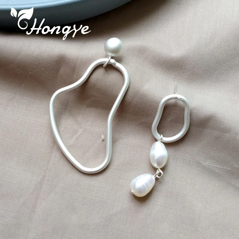 Современные серебряные/золотые серьги Hongye с жемчугом неправильной формы женские