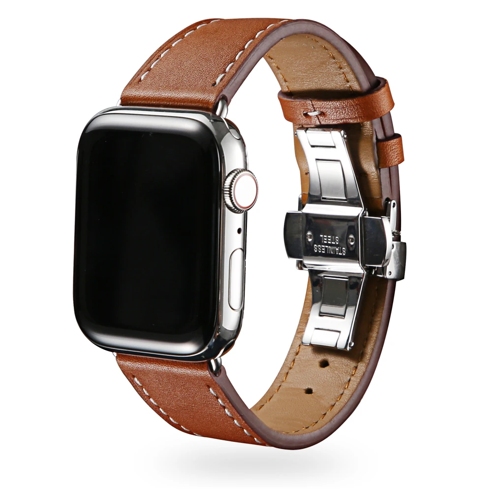 Кожаный ремешок для Apple watch band 4 44 мм 40 aplle iwatch correa 42 38 3 2 Бабочка Пряжка наручный