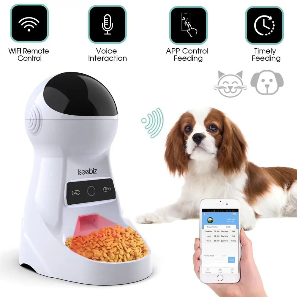 Wifi pet feeder Автоматическая кормушка для собак кошек поилка с голосовой записью и ЖК-экраном миски для влажного/Сухого Корма дозаторы для собак 4 раза в день - Цвет: Wifi pet feeder