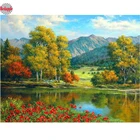 Алмазная мозаика, 3D Алмазная вышивка, пейзаж, озеро и лесное дерево, алмазная живопись, горная деревня, узор, Декор, искусство