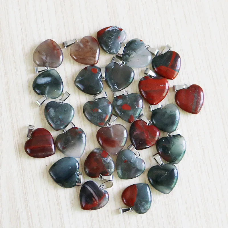 

Love Heart Stone Pendants 20mm Wholesale Charms Natural Blood Jades Stone For Necklace Jewelry Making Woman Free Shipping