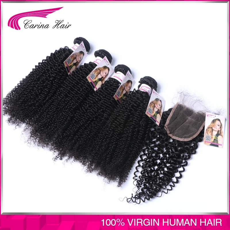 Малайзии девы волос с закрытием 4 связки малайзии вьющихся странный вьющиеся