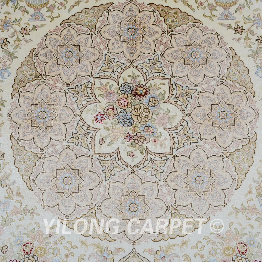 Турецкий ковер ручной работы Yilong 5 'x 7 5' бежевый из искусственного шелка (0193) |