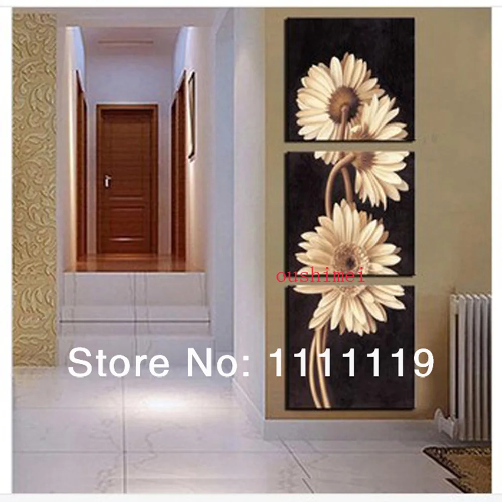 Hand Painted Flower Oil Painting Modern Abstract Black Background Wall Pictures For Living Room Decor Group of Canvas Paintings