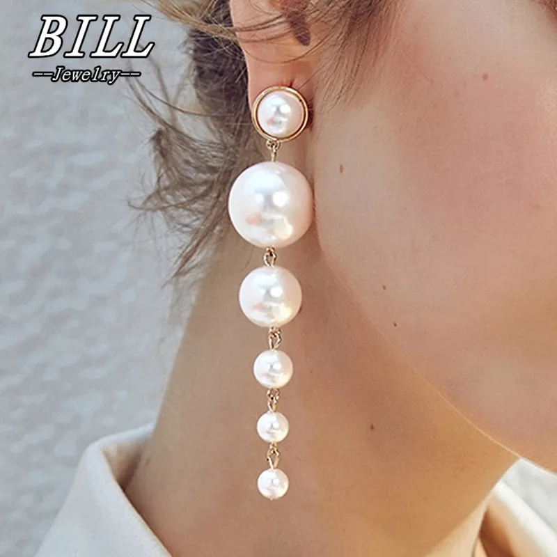 Серьги женские длинные на шнурке с искусственным жемчугом | Украшения и