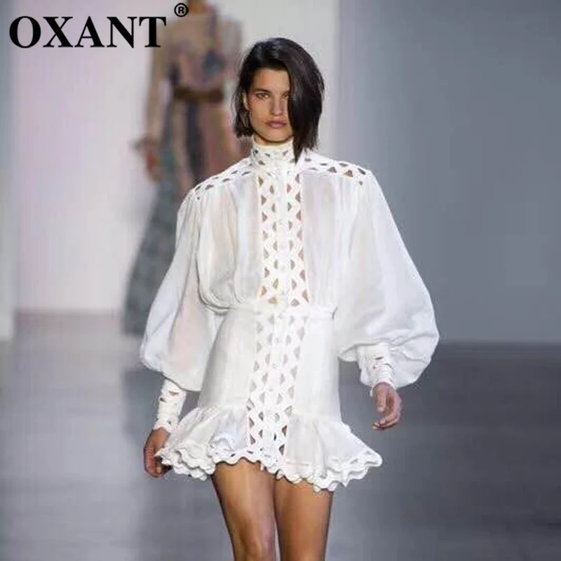 Платье OXANT Woomen модный тренд кардиган с воротником стойкой Прошитый рукав фонарик
