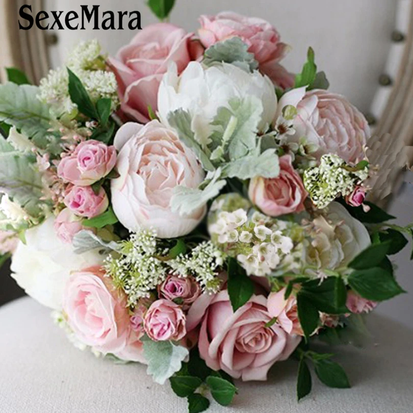 SexeMara Ramo de flores novia pink beach wedding flowers bridal bouquets vintage decoration artificial | Свадьбы и торжества