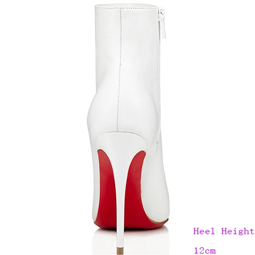 White 12cm Туфли с красной подошвой ботильоны женские модельные туфли на тонком каблуке 120 мм, большие размеры 44, белые ботинки из микрофибры с красной подошвой, с острым носком, So Kate - Цвет: White 12cm