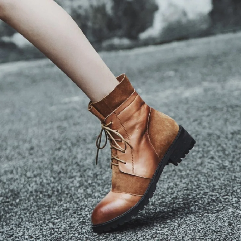 Женские ботильоны из искусственной кожи на шнуровке низком каблуке | Обувь