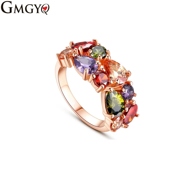 GMGYQ Горячая Роза Goud Kleur Мона Лиза кольцо для Vrouwelijke Bruiloft met AAA Kleurrijke фианит бижутерия Выпускной подарок
