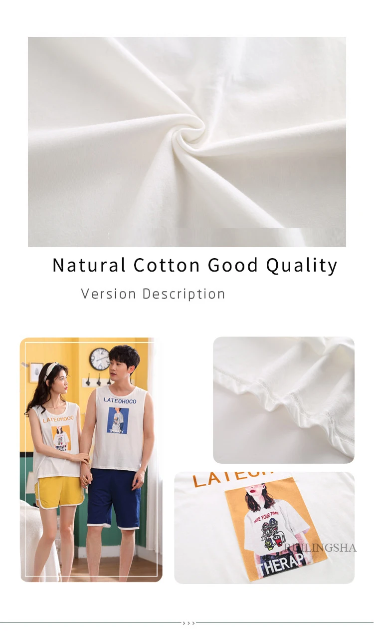 Women and men couple pajamas summer new vest cotton cartoon thin ladies sleeveless shorts casual pajama sets pajamas pajama set