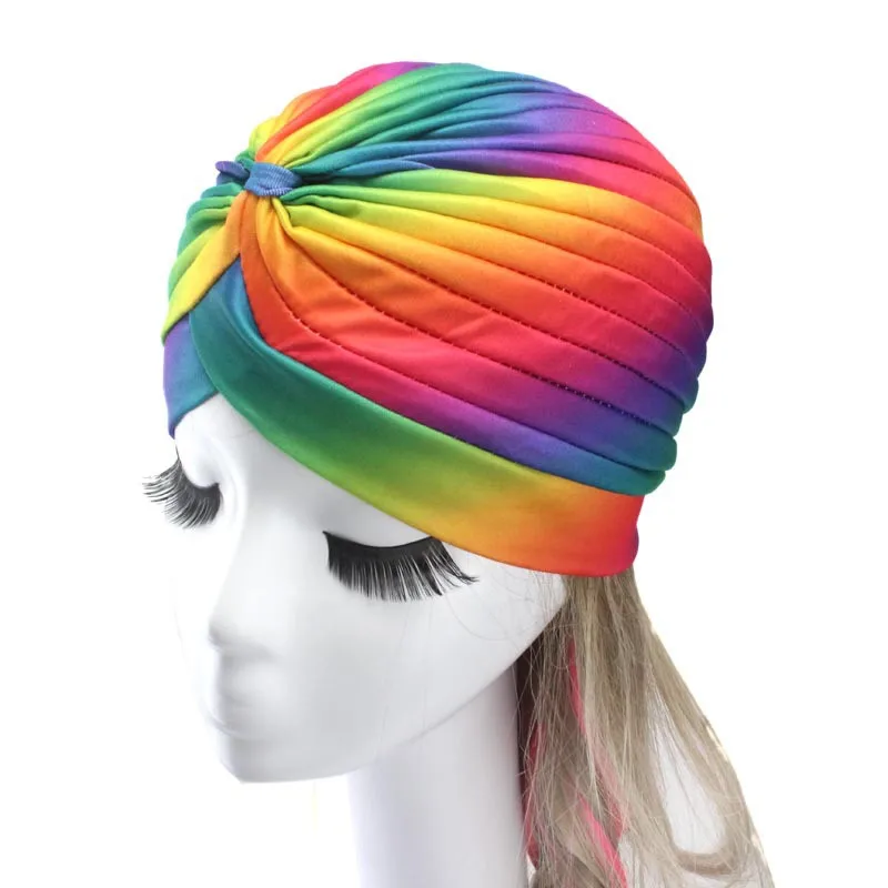 New 2018 Women Rainbow Drape Beanies Girls Fashion Spring Summer Gold Silver Cap Yoga Fitness Hats India's hat Headwear | Аксессуары