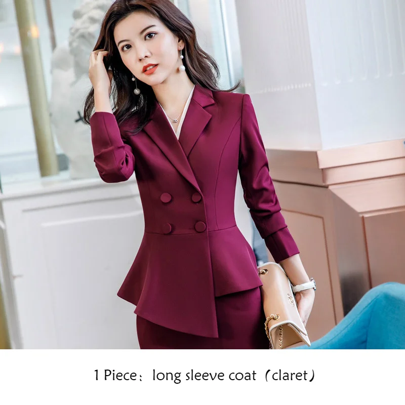 claret coat Для женщин костюмы элегантный профессиональная одежда нерегулярные Chic пиджаки Офисные женские туфли модные Повседневное работы пальто брюки костюмы Женская одежда - Цвет: claret coat