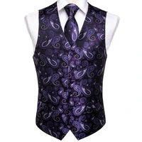 dibangu mens purple black paisley waistcoat vest pocket square tie cufflinks hanky suit set pocket square set mj 105