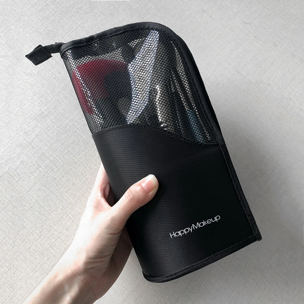 Zipper Black Travel Makeup Brush Bag Empty Organizer Pouch Pocket Holder Kit Mesh Practical Cosmetic Make Up Tool Storage Case | Красота и