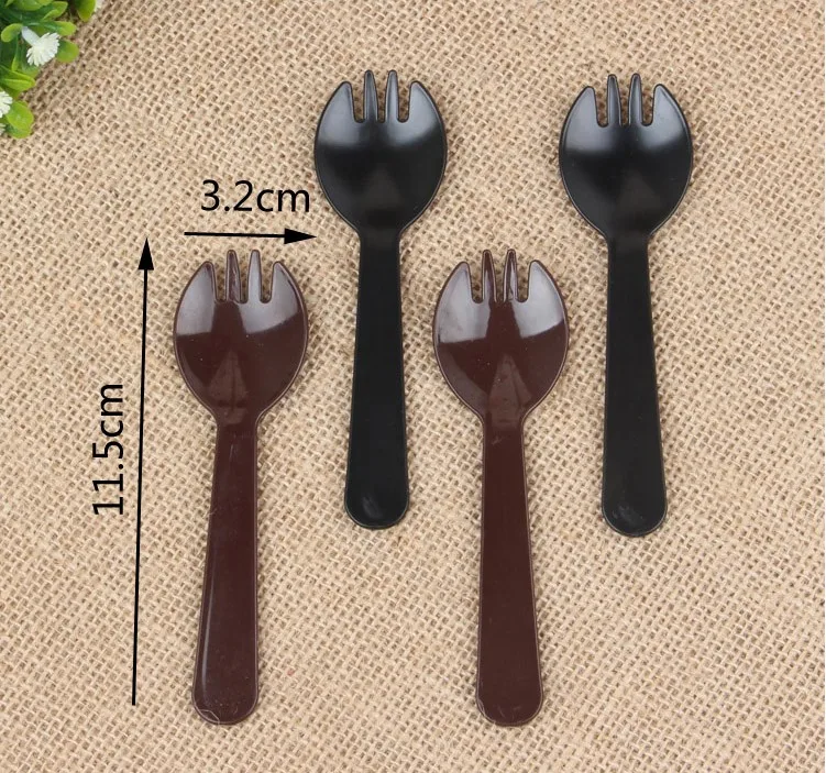 

Popular Black/Coffee/Clear Plastic Fork Cake Fork Pudding Fork Disposable Forks Food Grade 11.5*3.2cm 100pcs/lot