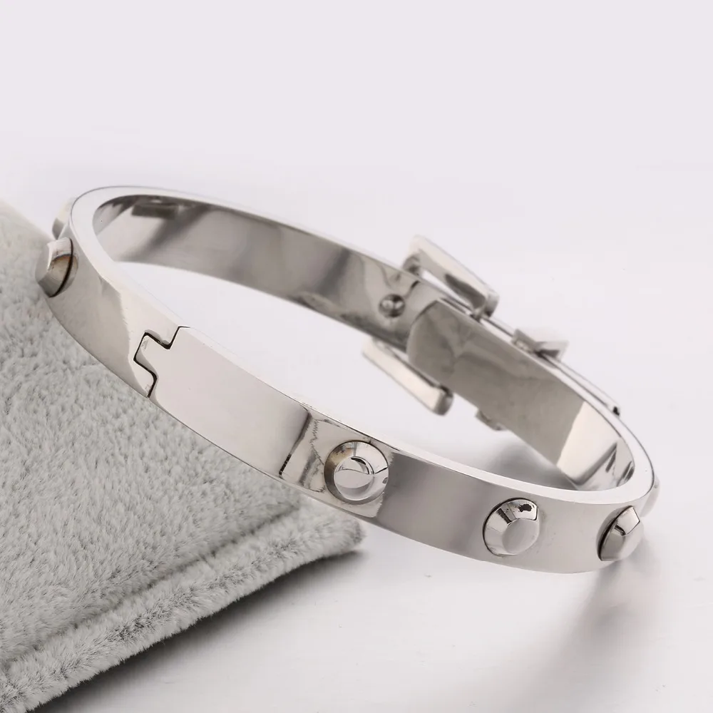 HUCHE Simulated Belt Stainless Steel Bangles For Women &amp Men Punk Rose Gold Color Fashion Jewelry Gift Friend HYJBZ001 | Украшения и