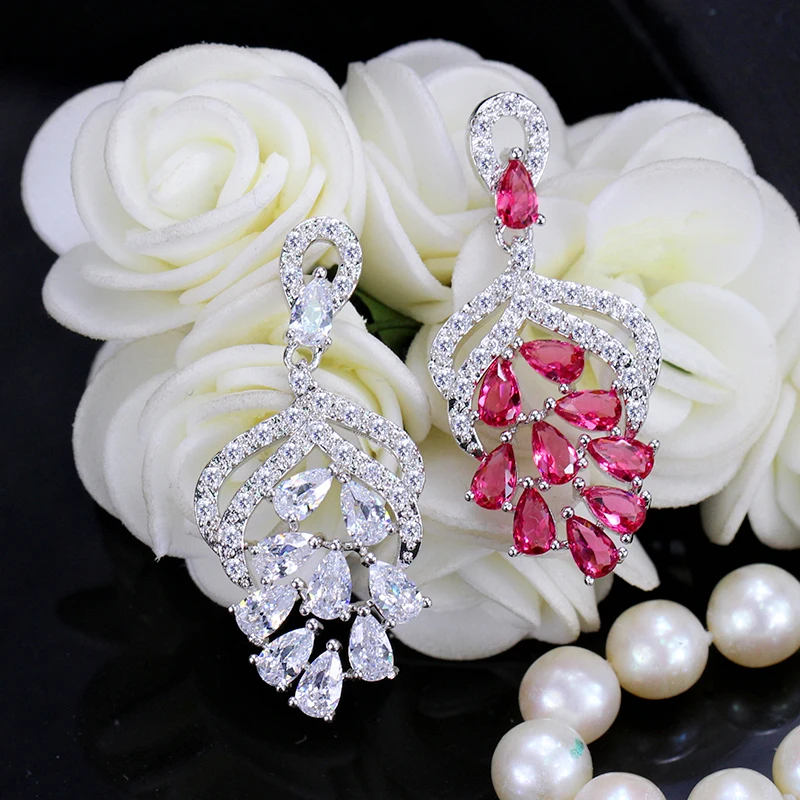 Женские длинные серьги подвески с красным камнем|dangling earrings for women|long dangle earringslong drop