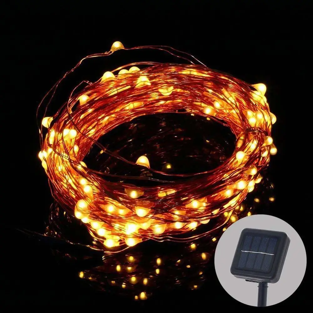 Warm White Высокое качество 10 м 100LED Солнечный медный провод водонепроницаемый Звездный провод гирлянда Сказочный свет украшение для сада на открытом воздухе - Испускаемый цвет: Warm White