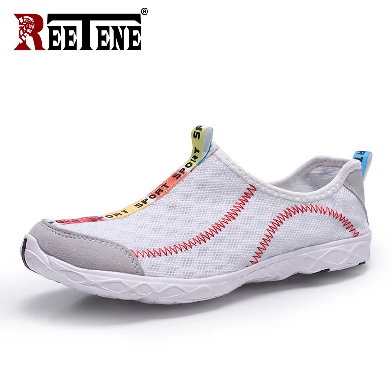 White REETENE/Коллекция года; мужские летние легкие туфли на плоской подошве для плавания; быстросохнущая Мужская обувь для прогулок; сетчатая обувь для дайвинга - Цвет: White