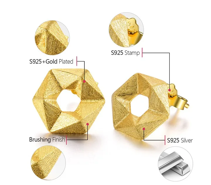 Lotus Fun реальные 925 пробы серебро ручной работы Fine Jewelry минимализм Стиль стереоскопического шестиугольник серьги для Для женщин Brincos