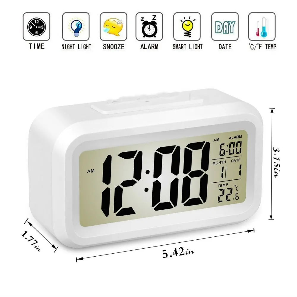 LED Smart Clock Large Digital LCD Display Night Light Alarm Snooze Function With Temperature Luminous Electronic Calendar | Лампы и