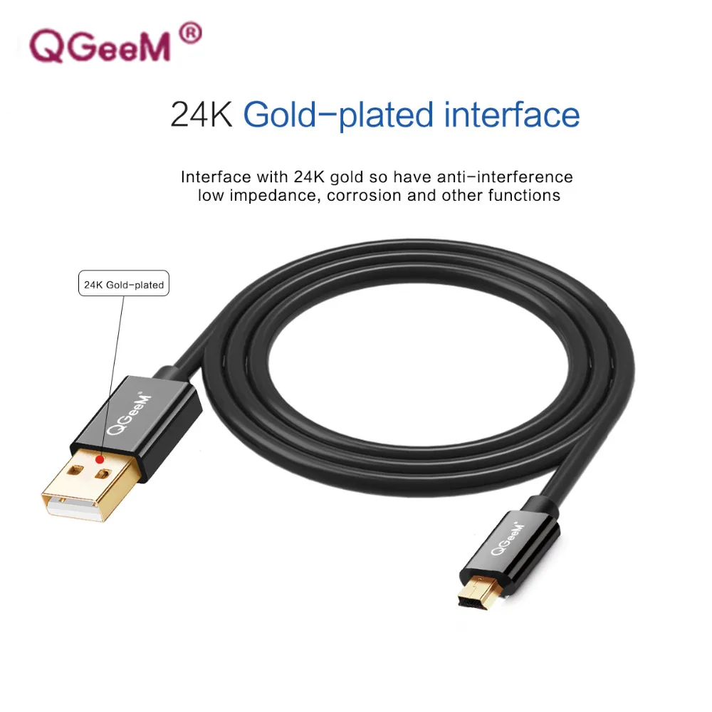 QGeeM мини-usb кабель мини-usb к USB кабель для быстрой зарядки данных для сотовых телефонов MP3 MP4 плеер gps цифровая камера HDD Mini USB