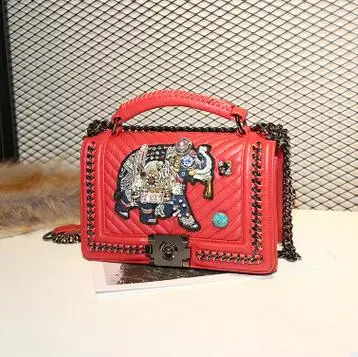 Женская вышитая кожаная сумка через плечо bolsa женские сумки mujer Роскошные Сумки sac основной курьерские Сумки - Цвет: Красный