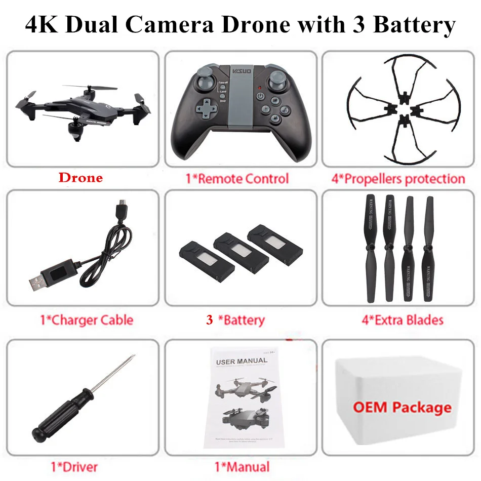 4K 3B Foam Box VISUO XS816 Радиоуправляемый Дрон с 720 P/4 K двойной камерой Дрон оптический поток Квадрокоптер с камерой жестом Квадрокоптер для селфи, Дрон - Цвет: 4K 3B Foam Box