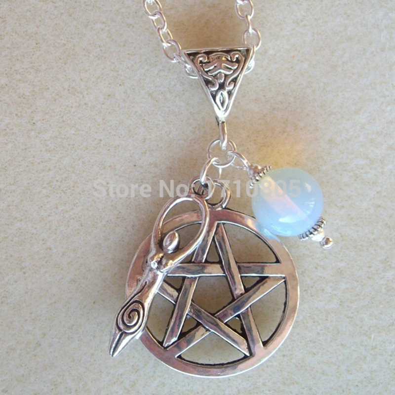 Горячая мода большой серебряный пентаграмма и богиня земли Шарм цепь подвески