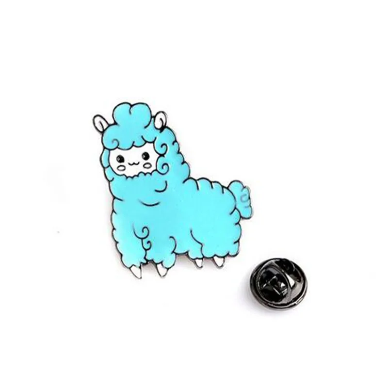 Kawaii Alpaca Broooch для женщин и девочек, куртки с мультяшными животными, воротник с отворотом, значок на кнопке, розовый, синий цвет, модные ювелирные изделия с эмалью - Окраска металла: XZ059-2