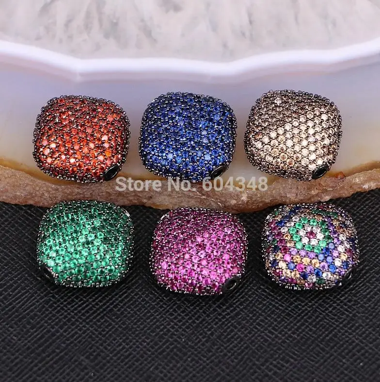 Mix Color 5 шт., ZYZ183-9160, Квадратные бусины со стразами, циркониевые металлические бусины, подходят для DIY, очаровательные браслеты, ювелирные изделия, микро проложить CZ бусины - Цвет: Mix Color