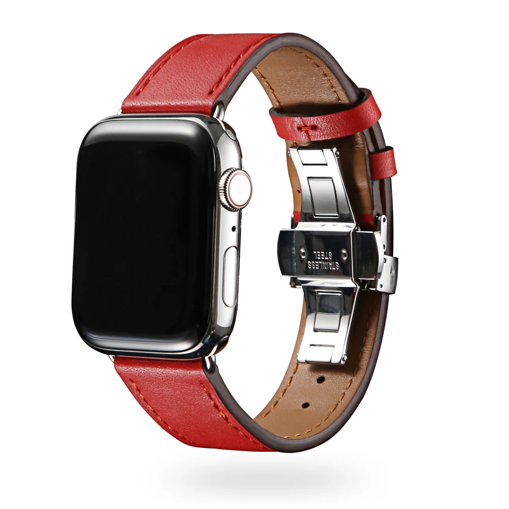 Кожаный ремешок для Apple watch band 4 44 мм 40 мм aplle iwatch correa 42 мм 38 мм 3 2 Бабочка Пряжка ремешок для наручных часов браслет ремень