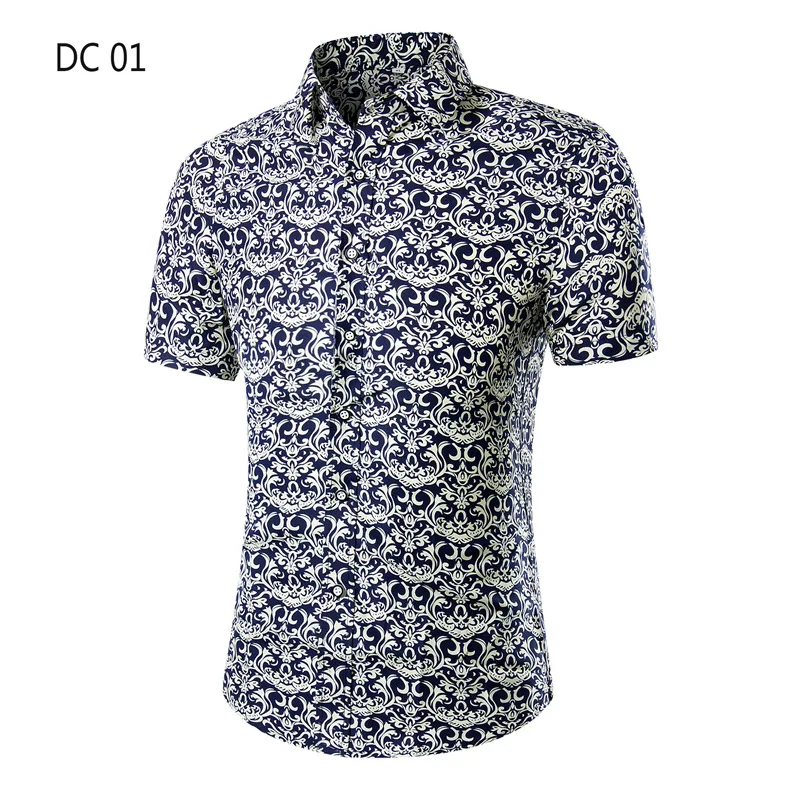YZBZJC 2018 New Floral Men clothing Shirts Short Sleeve Fashion Casual Fit Slim Dress Print Homme | Мужская одежда