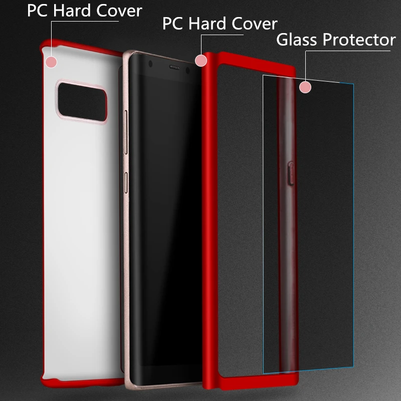 HOTR Note 8 Tempered Glass Screen Film Case for Samsung Galaxy Hard PC Cover Full Protect with Protector Shell |