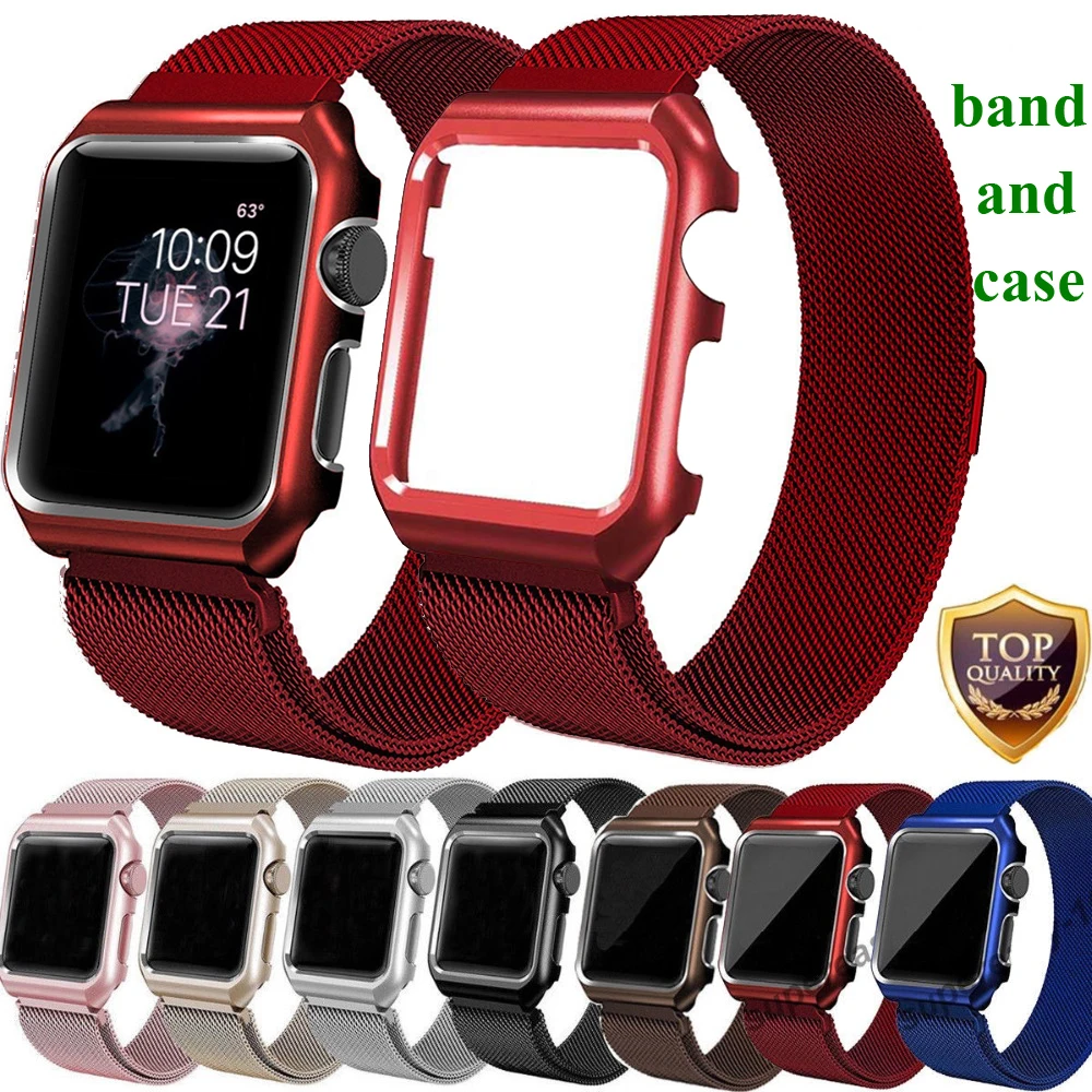Миланская петля ремешок + чехол для Apple Watch band 42 мм 38 44 40 браслет из нержавеющей