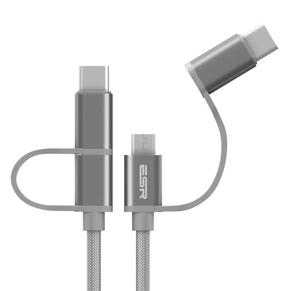 ESR Micro USB для type-c 2 в 1 быстрая зарядка Быстрая зарядка кабель для передачи данных для Android samsung S8 Plus Xiaomi Google Nokia One Plus
