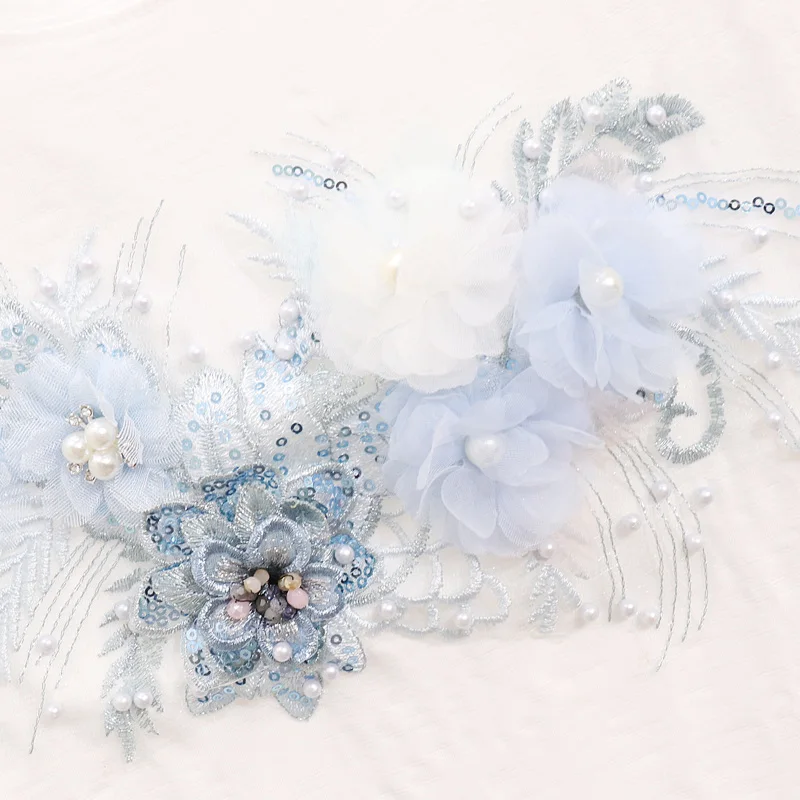 Модная летняя футболка Женская Вышивка бисером цветок короткий рукав футболки