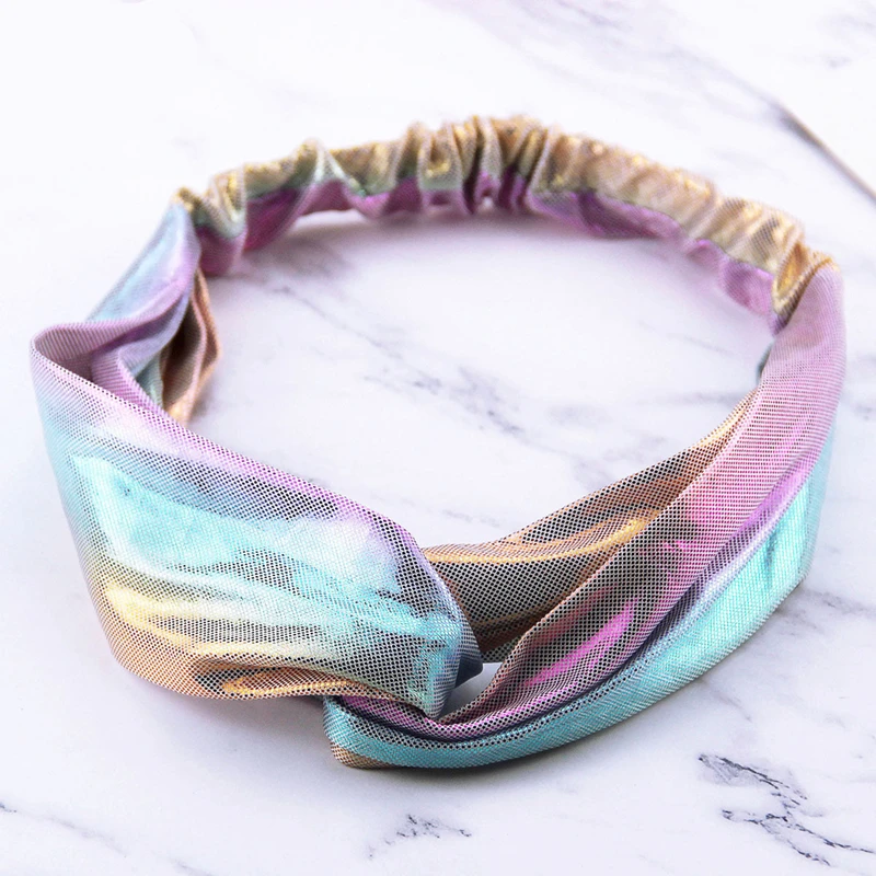 

1pc Women's MetallicColor Gradient Elastic Headbands Cross Knotted Turban Knitted Headwear Hair Bands for Girls Wrap Headwear