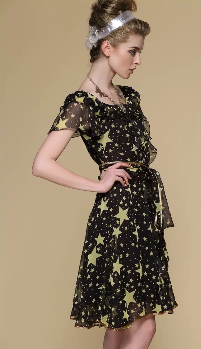 Шелковое шифоновое платье в богемном стиле классическое черное женское летнее с