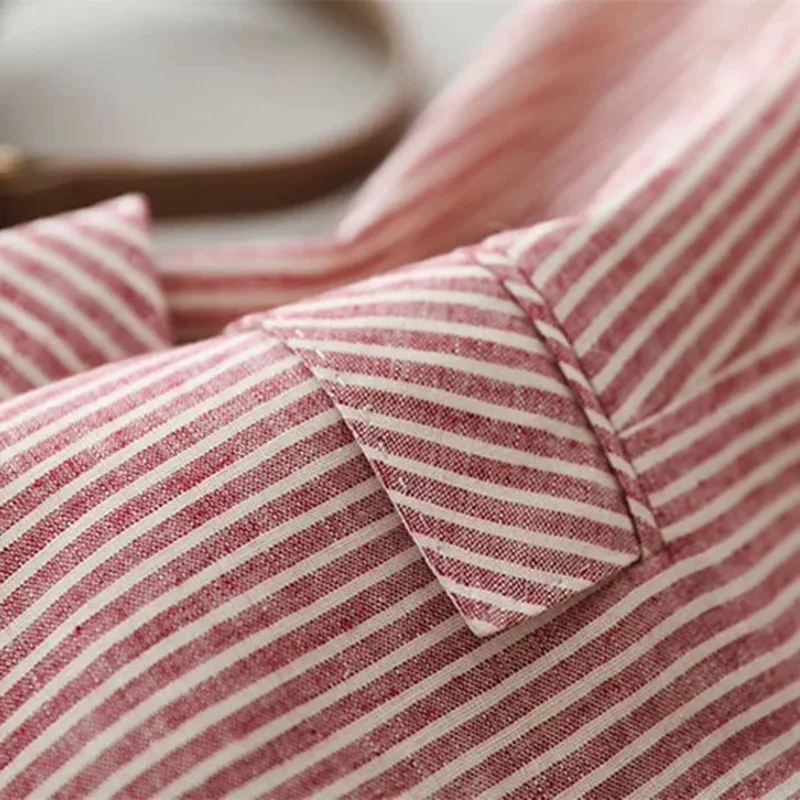 Льняной костюм женский тонкий 2020 Летний Новый Полосатый с длинным рукавом на