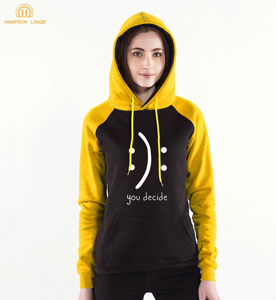 

Happy & Sad You Decide Funny Creative Women Hoodies 2019 Spring Autumn Casual Sweatshirt Women's Raglan Hoodie Warm Fleece Hoody