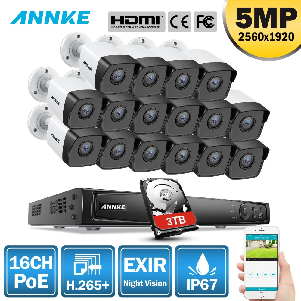 ANNKE 16CH 5MP H.265+ HD PoE сетевая система безопасности видео 16 шт. 2,8 мм IP67 уличные ip-камеры с питанием по PoE Plug& Play PoE камера комплект