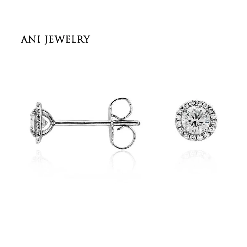ANI 14K белые золотые женские свадебные серьги гвоздики 1 06 CT Certified I/S1 круглые с