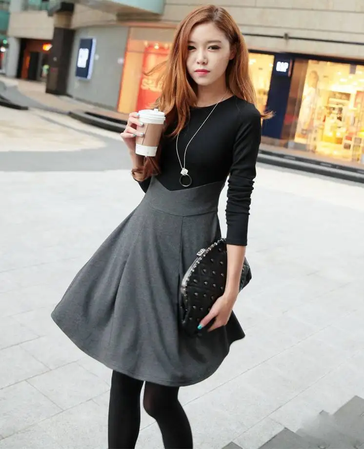 Платье длинный рукав горячая женщины уютный милый свободного покроя элегантный