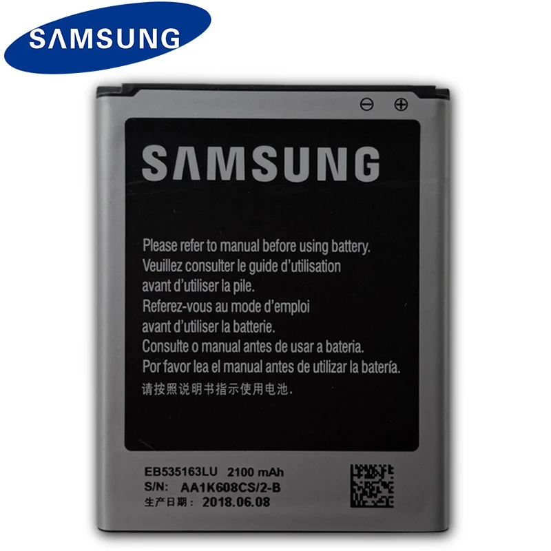 SAMSUNG EB535163LU Original Phone Battery For Samsung I9082 Galaxy Grand DUOS I9080 I879 I9118 Neo+ i9168 i9060 2100mAh | Мобильные