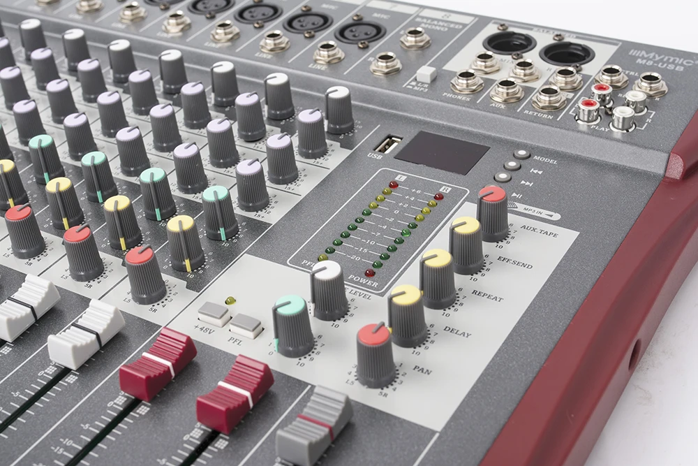 Профессиональный звуковой аудиомиксер 8 каналов 48 В Phantom Power Reverb FX DJ микширующий