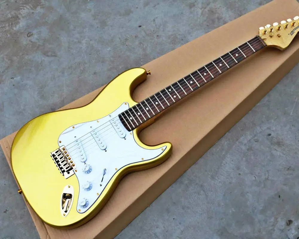 

High quality FDST-1015 gold color solid body with white plate wave rosewood fretboard big head electric guitar, Free shipping