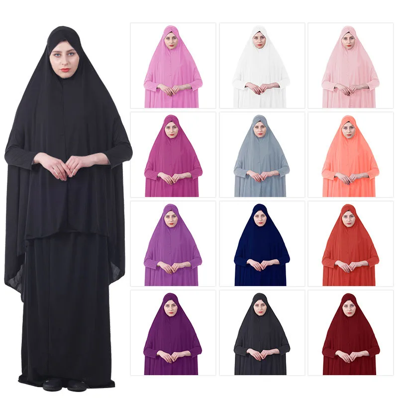 Мусульманский хиджаб платье Арабский Дубай женщин Абая платье Модные свободные тюрбан платье комплект с юбкой Исламской платья с хиджаб