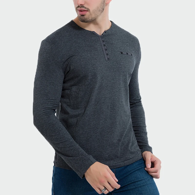 Мужская футболка с длинными рукавами и v-образным вырезом повседневная